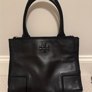 Tory Burch Ella Tote Black pebble Leather Bag
